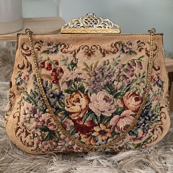 Vintage 1930's Jolles Made In Austria Floral Tapestry Evening Bag And Coin Purse - Picture 2 of 16